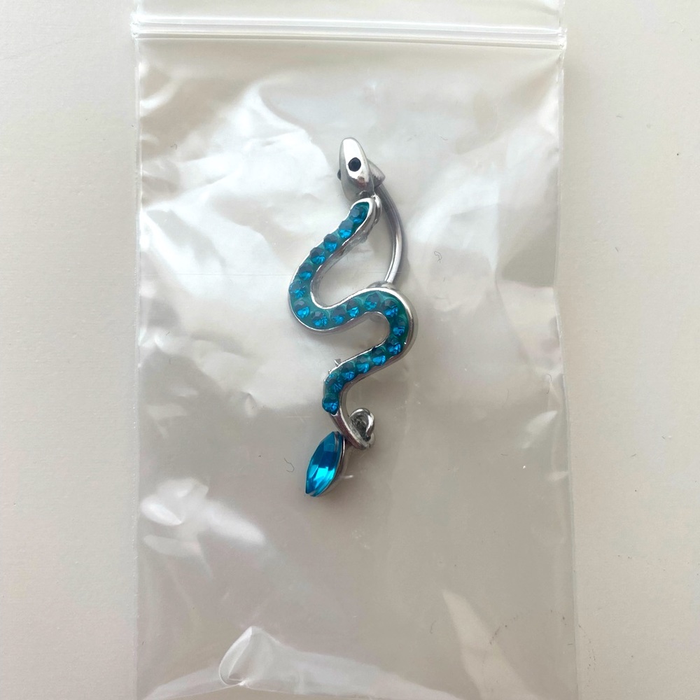 NWT! BLUE RHINESTONE SNAKE BELLYBUTTON RING!